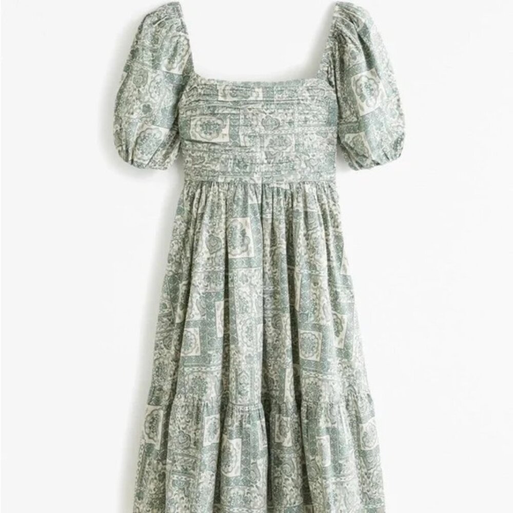 The A&F Emerson Poplin Puff Sleeve Midi Dress PETITE